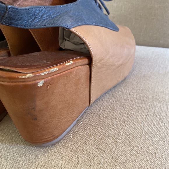 Jeffrey Campbell Leather Two Tone Lace Up Wedges Blue Tan Size 7 - Picture 10 of 13